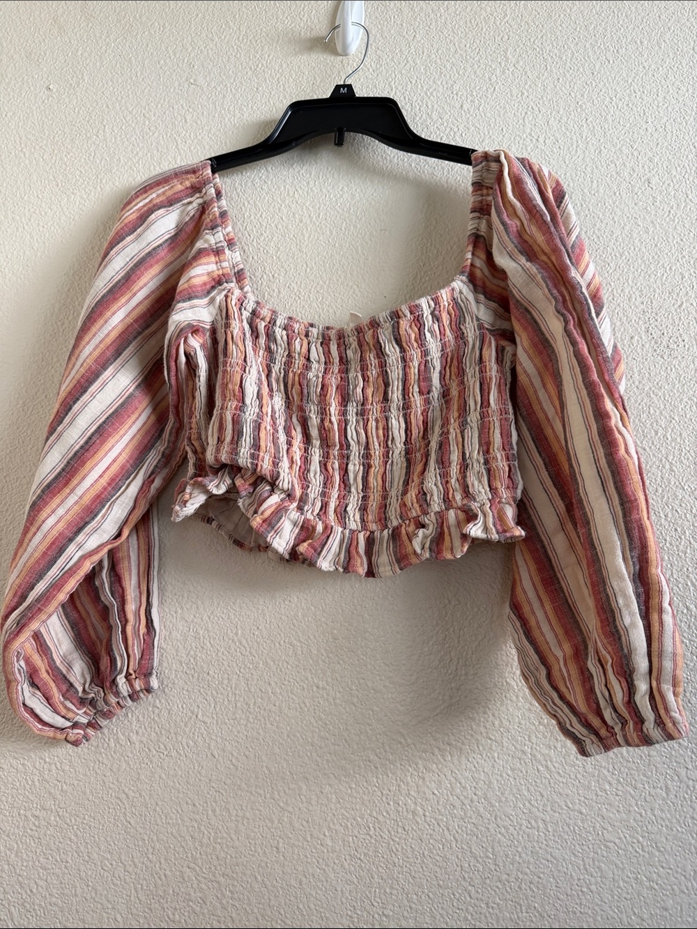 Roxy Striped Smocked Crop Top - Rust, Pink, Cream